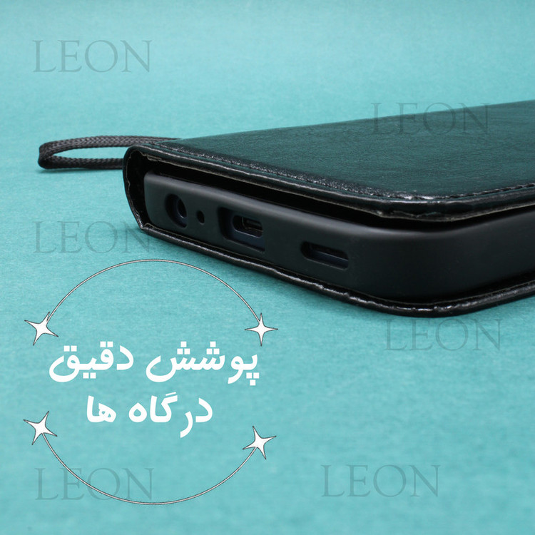 کیف کلاسوری مدل لئون Kiif|_1 مناسب برای گوشی موبایل سامسونگ Galaxy A25 به همراه بند آویز