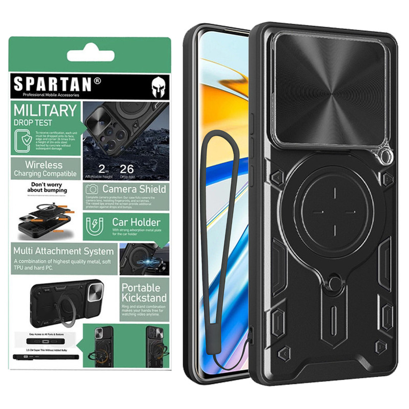 کاور اسپارتان مدل Magnet Ring Strap مناسب برای گوشی موبایل شیائومی Poco F6 5G / Redmi Turbo 3 به همراه بند آویز