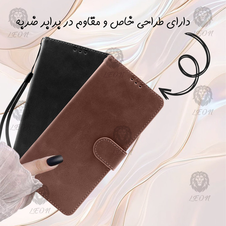 کیف کلاسوری لئون مدل Moket مناسب برای گوشی موبایل سامسونگ Galaxy A56 به همراه بند آویز