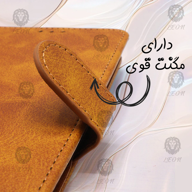 کیف کلاسوری لئون مدل Moket مناسب برای گوشی موبایل سامسونگ Galaxy A56 به همراه بند آویز