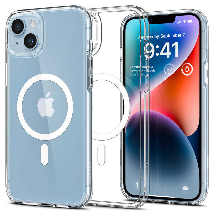 کاور اسپیگن مدل ultra hybrid clear magsafe مناسب برای گوشی موبایل اپل iphone 14