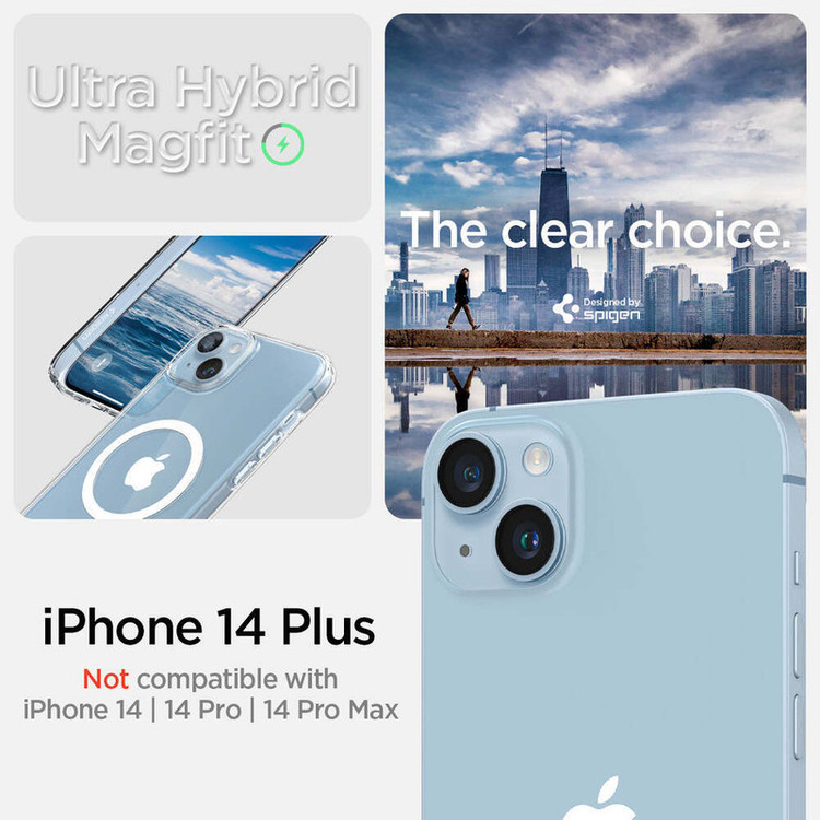 کاور اسپیگن مدل ultra hybrid clear magsafe مناسب برای گوشی موبایل اپل iphone 14
