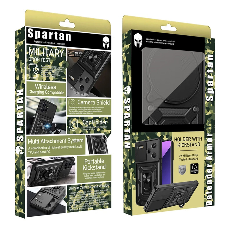 کاور اسپارتان مدل Defender Armor مناسب برای گوشی موبایل شیائومی Redmi Note 14 Pro 4G به همراه بندآویز و پاپ سوکت