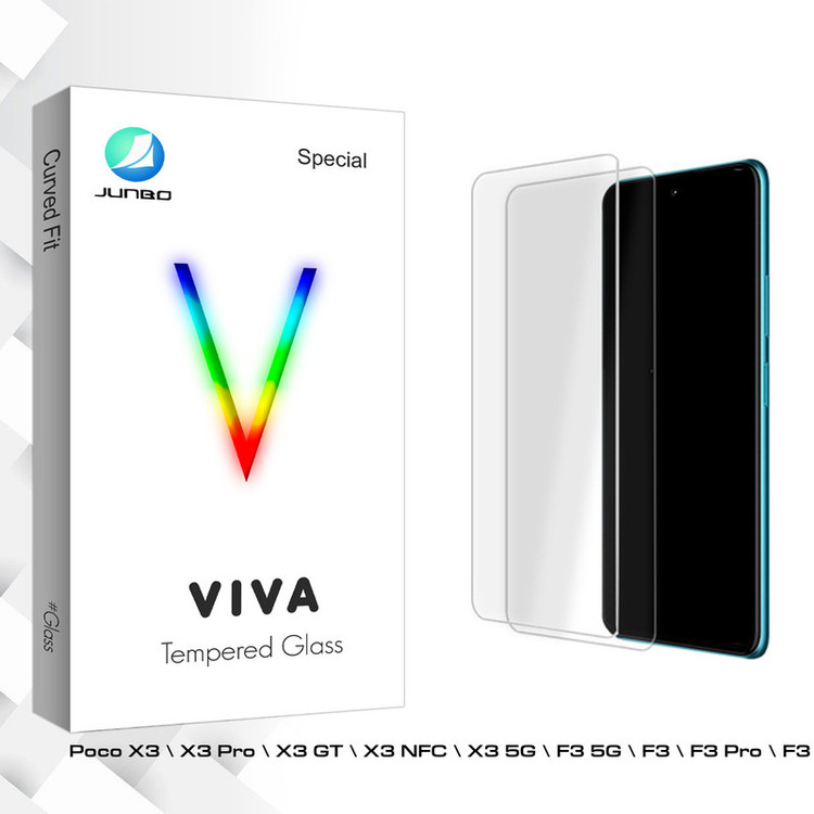 محافظ صفحه نمایش شیشه ای جانبو مدل Viva Glass MIX مناسب برای گوشی موبایل شیائومی Poco X3 \ X3 Pro \ X3 GT \ X3 NFC \ X3 5G \ F3 5G \ F3 \ F3 Pro \ F3 NFC \ X4 5G \ X4 NFC بسته دو عددی