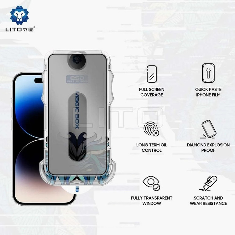 محافظ صفحه نمایش حریم شخصی اپیکوی مدل Lion Privacy Easy Install مناسب برای گوشی موبایل اپل iPhone 14 Plus/13 Pro Max به همراه کیت نصب