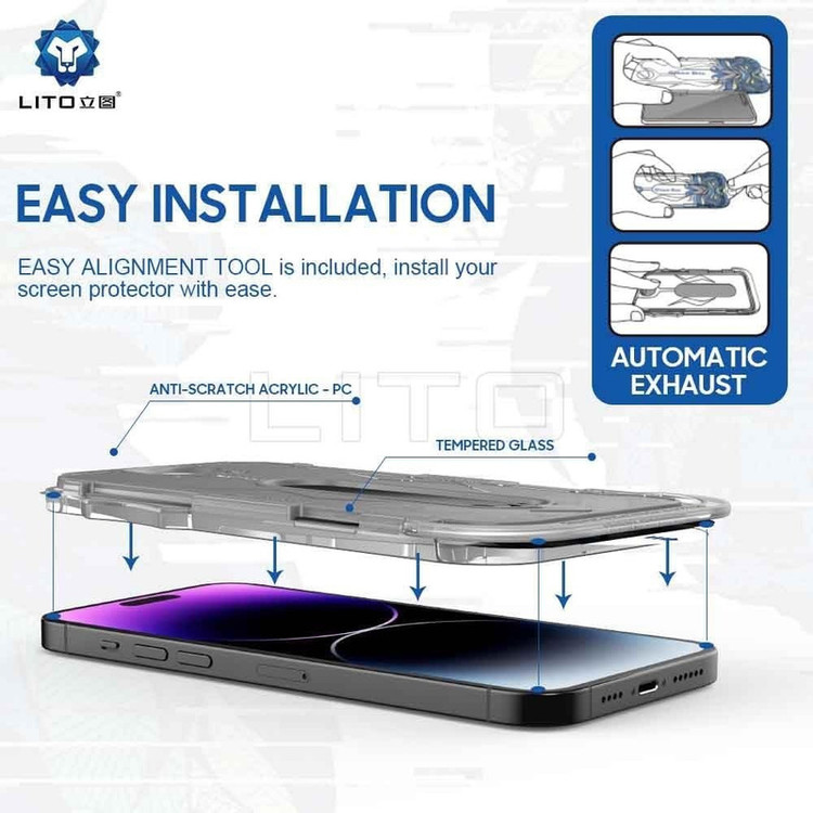 محافظ صفحه نمایش حریم شخصی اپیکوی مدل Lion Privacy Easy Install مناسب برای گوشی موبایل اپل iPhone 14 Plus/13 Pro Max به همراه کیت نصب