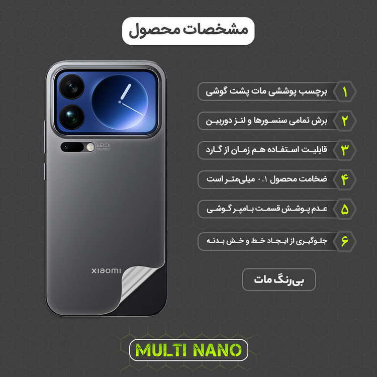 محافظ پشت مات نانو هیدروژل مولتی نانو مدل X-F1B مناسب برای گوشی موبایل شیائومی 17 Pro Max