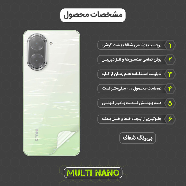 محافظ پشت گوشی شفاف نانو هیدروژل مولتی نانو مدل X-F1T مناسب برای گوشی موبایل شیائومی Redmi A5