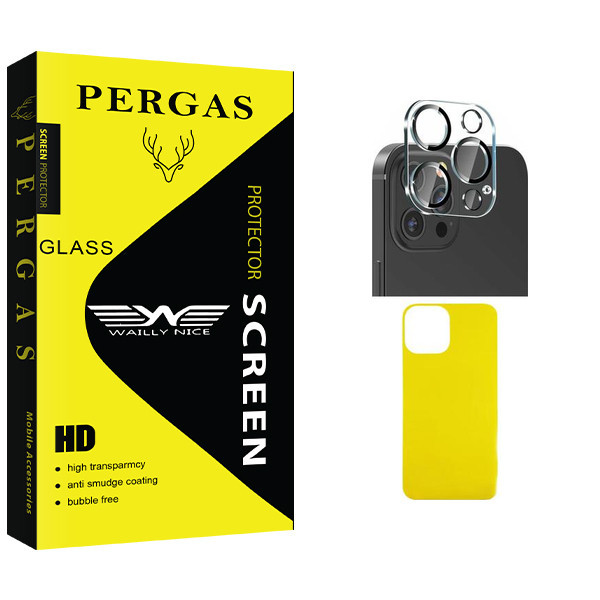 محافظ پشت گوشی وایلی نایس مدل Pergas Glass FLL مناسب برای گوشی موبایل اپل iPhone 13 ProMax به همراه محافظ لنز دوربین