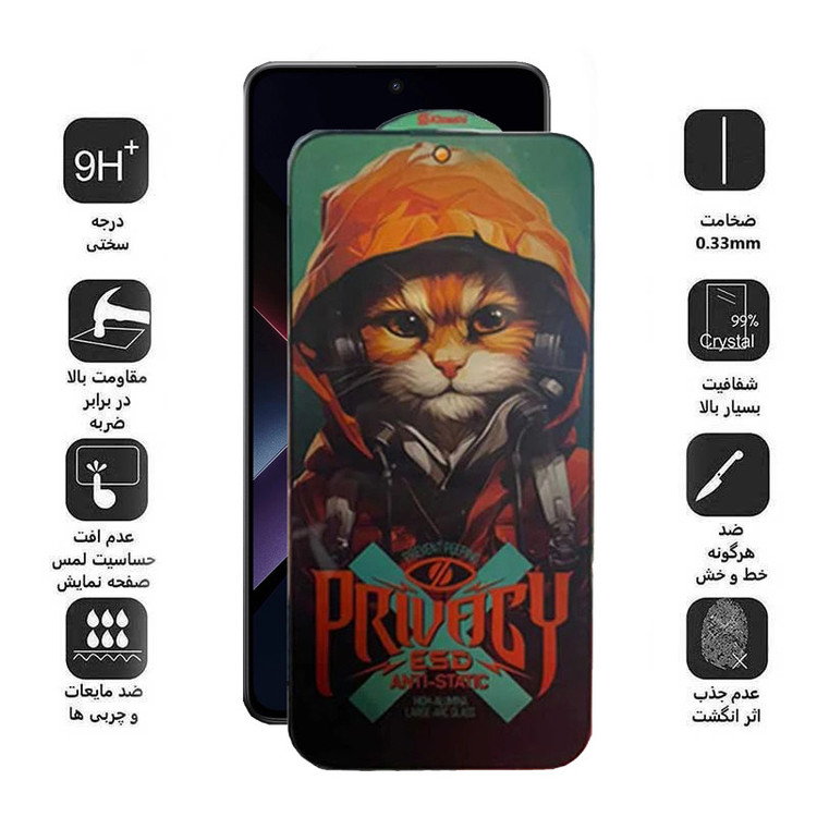 محافظ صفحه نمایش حریم شخصی اپیکوی مدل Privacy Hoodie Cat مناسب برای گوشی موبایل شیائومی Poco X7 Pro / X7 / X6 Pro /X6