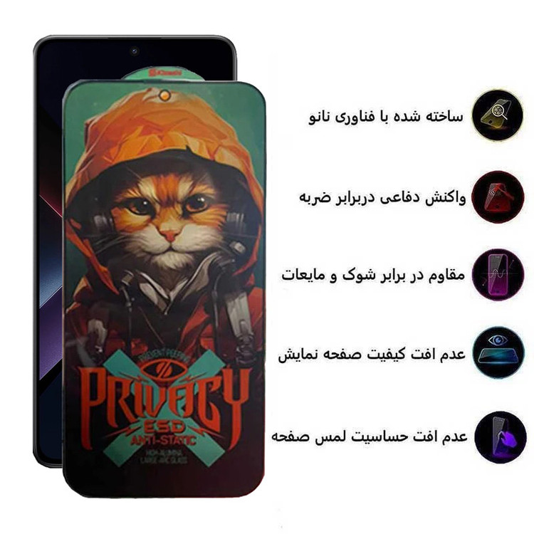 محافظ صفحه نمایش حریم شخصی اپیکوی مدل Privacy Hoodie Cat مناسب برای گوشی موبایل شیائومی Poco X7 Pro / X7 / X6 Pro /X6