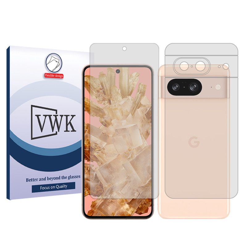 محافظ صفحه نمایش شفاف وی دبلیو کی مدل Tough مناسب برای گوشی موبایل گوگل Pixel 8  به همراه محافظ پشت گوشی
