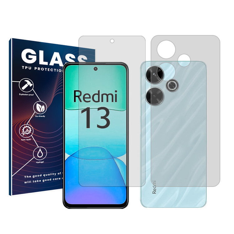 محافظ صفحه نمایش شفاف گلس مدل Resistant مناسب برای گوشی موبایل شیائومی Redmi 13 به همراه محافظ پشت گوشی