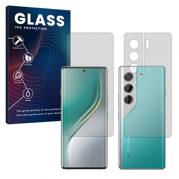 محافظ صفحه نمایش شفاف گلس مدل Resistant مناسب برای گوشی موبایل تکنو Camon 40 Pro به همراه محافظ پشت گوشی
