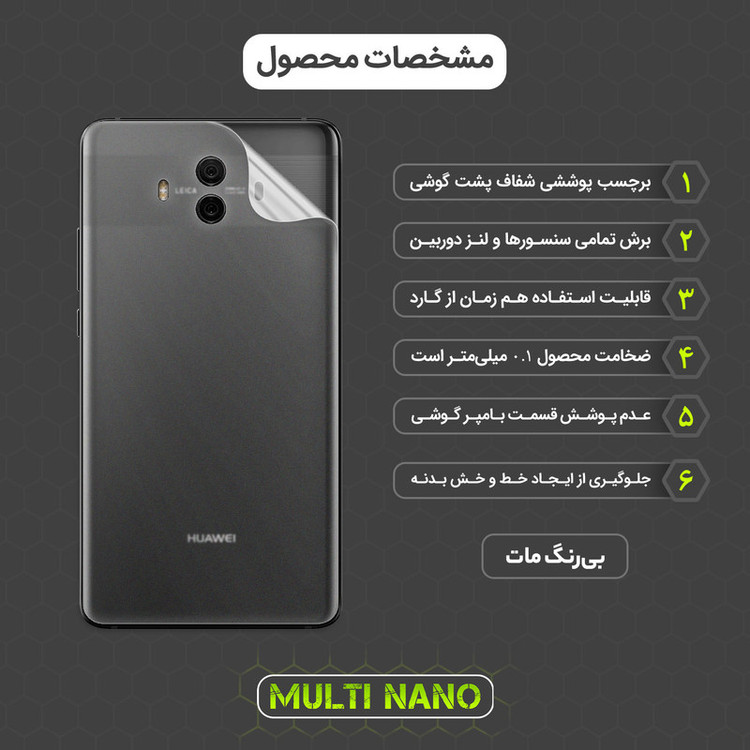محافظ پشت مات نانو هیدروژل مولتی نانو مدل X-F1B مناسب برای گوشی موبایل هوآوی Mate 10