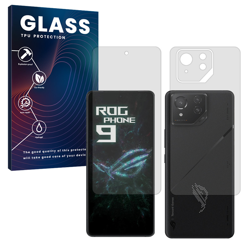 محافظ صفحه نمایش شفاف گلس مدل Resistant مناسب برای گوشی موبایل ایسوس ROG Phone 9 به همراه محافظ پشت گوشی