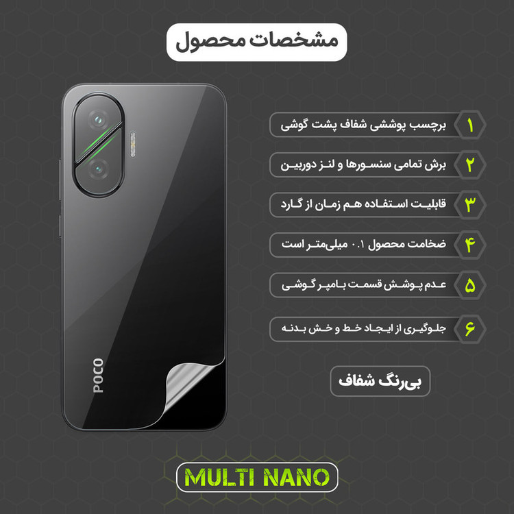 محافظ پشت شفاف نانو هیدروژل مولتی نانو مدل X-F1T مناسب برای گوشی موبایل شیائومی Poco F7