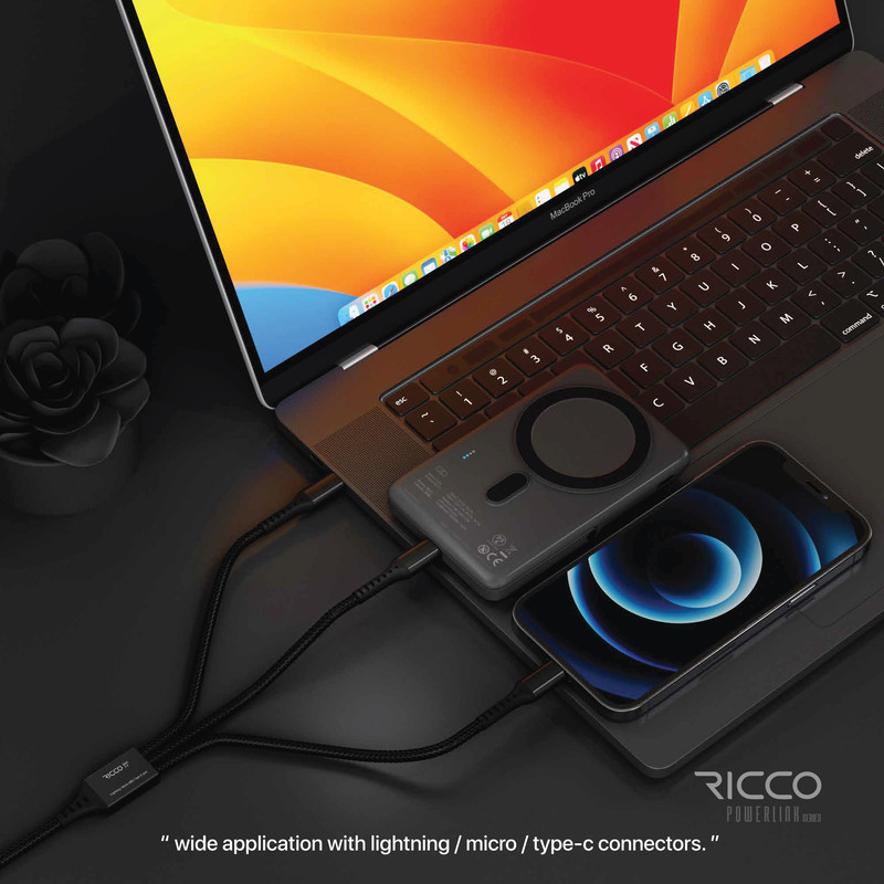 کابل تبدیل USB به لایتنینگ / MicroUSB / USB-C ریکو مدل پاورلینک طول 1.2 متر
