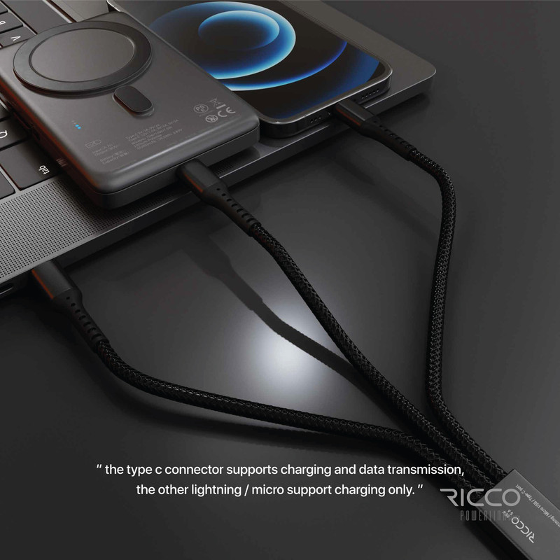 کابل تبدیل USB به لایتنینگ / MicroUSB / USB-C ریکو مدل پاورلینک طول 1.2 متر