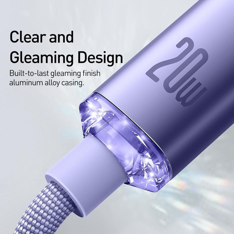 کابل تبدیل USB-C به لایتنینگ باسئوس مدل Crystal Shine Series طول 1.2 متر