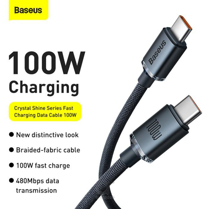 کابل USB-C بیسوس مدل Crystal Shine 100W New Pack طول 2 متر