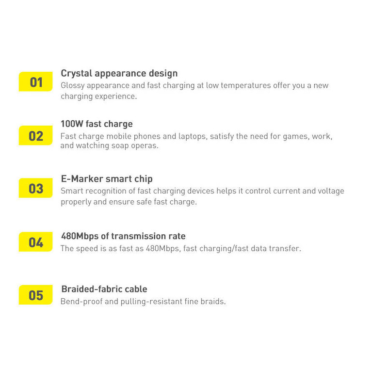کابل USB-C بیسوس مدل Crystal Shine 100W New Pack طول 2 متر