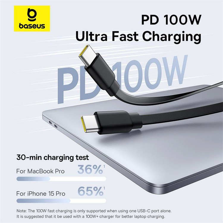 کابل تبدیل 1 به 2 USB-C بیسوس مدل Free2Pull 100W طول 1 متر