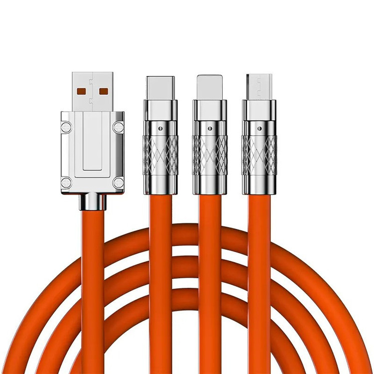 کابل تبدیل USB به micro USB / لایتنینگ / USB-C پسنجر لاین مدل 3in1 ZINC ALLOY 120W طول 1.2 متر