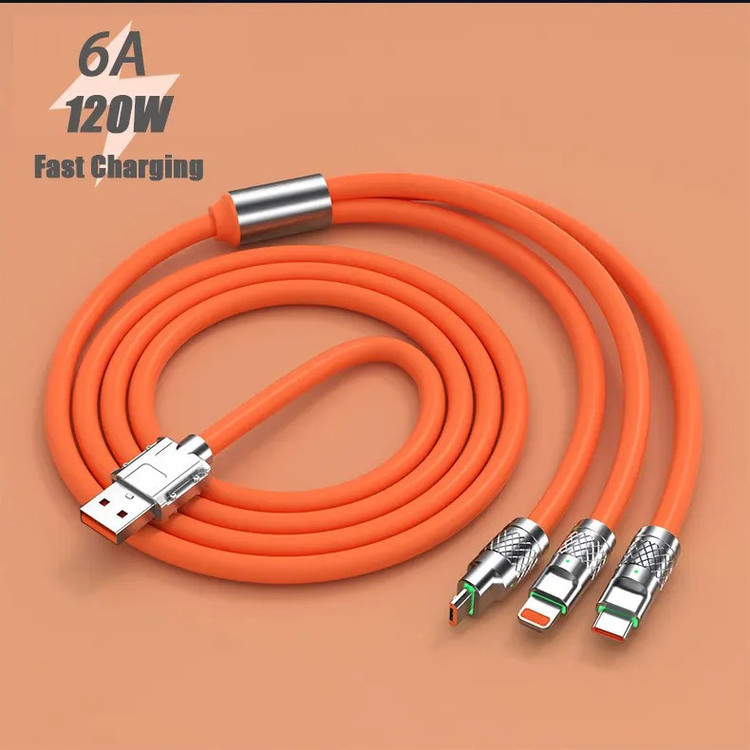 کابل تبدیل USB به micro USB / لایتنینگ / USB-C پسنجر لاین مدل 3in1 ZINC ALLOY 120W طول 1.2 متر