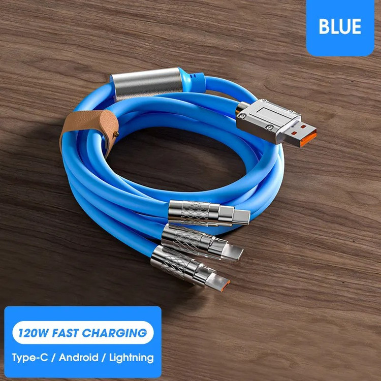 کابل تبدیل USB به micro USB / لایتنینگ / USB-C پسنجر لاین مدل 3in1 ZINC ALLOY 120W طول 1.2 متر