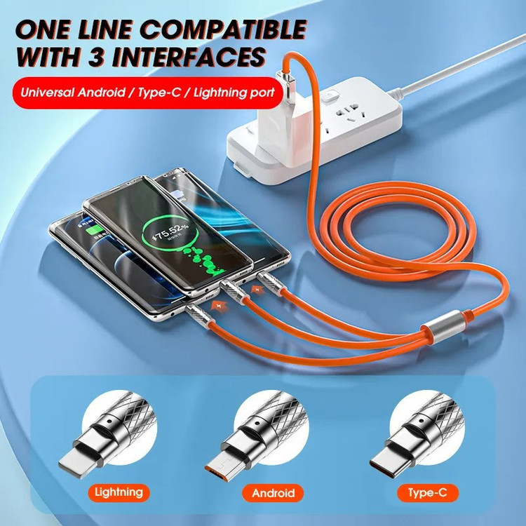 کابل تبدیل USB به micro USB / لایتنینگ / USB-C پسنجر لاین مدل 3in1 ZINC ALLOY 120W طول 1.2 متر