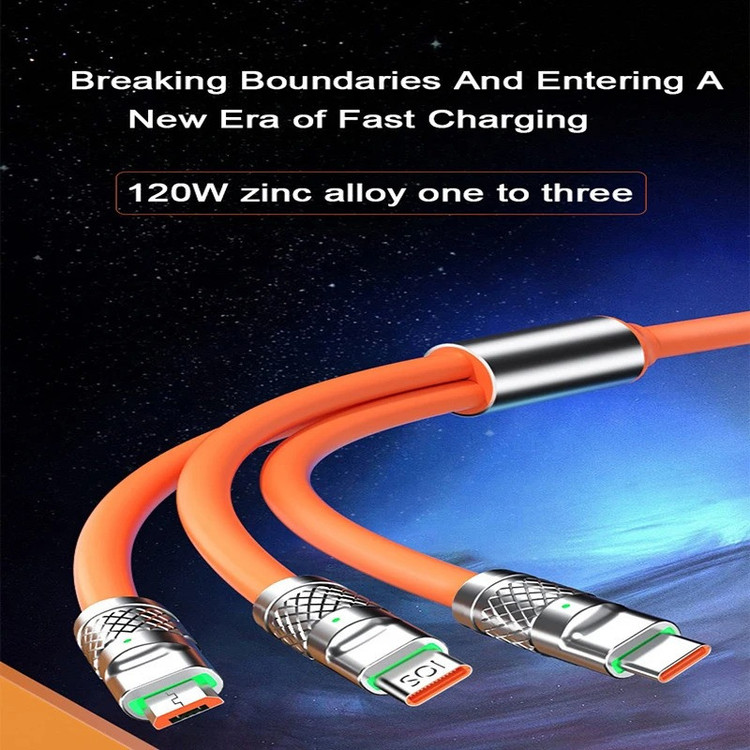 کابل تبدیل USB به micro USB / لایتنینگ / USB-C پسنجر لاین مدل 3in1 ZINC ALLOY 120W طول 1.2 متر