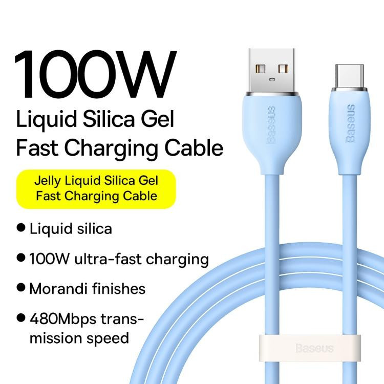 کابل تبدیل USB به USB-C باسئوس مدل JELLY LIQUID SILICA GEL 100W طول 2 متر