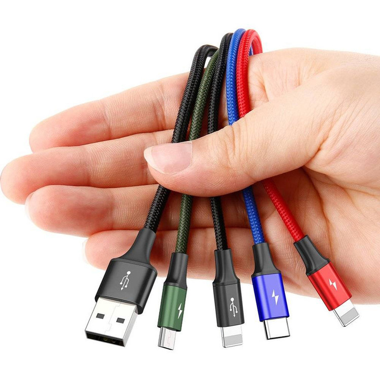 کابل تبدیل USB به لایتنینگ/USB-C/microUSB باسئوس مدل Rapid Series CA1T4-A01 طول 1.2 متر