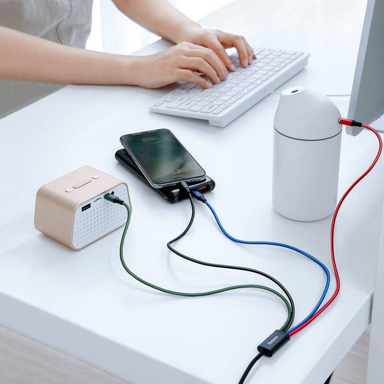 کابل تبدیل USB به لایتنینگ/USB-C/microUSB باسئوس مدل Rapid Series CA1T4-A01 طول 1.2 متر