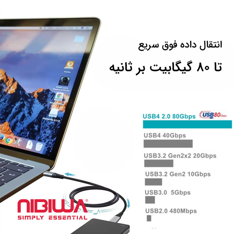 کابل USB-C نیبیوا مدل USB4 V2 ThunderBolt 5 طول 1 متر