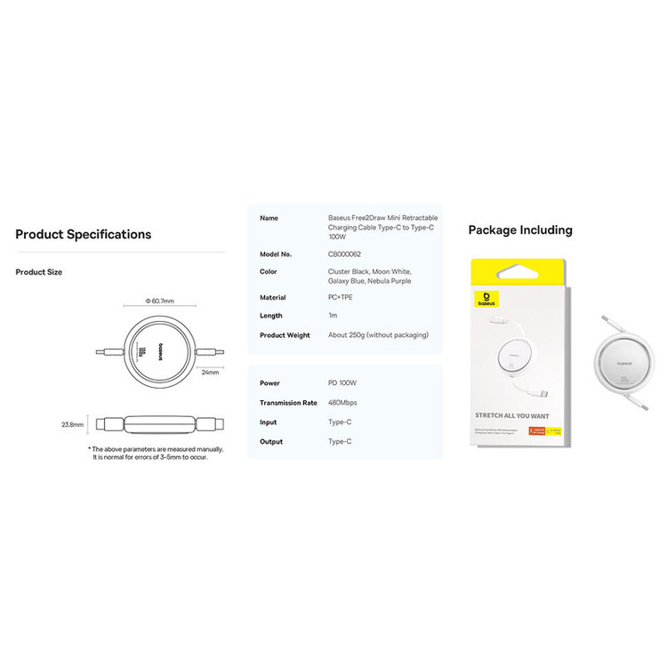 کابل USB-C باسئوس مدل CB000062 طول 1 متر