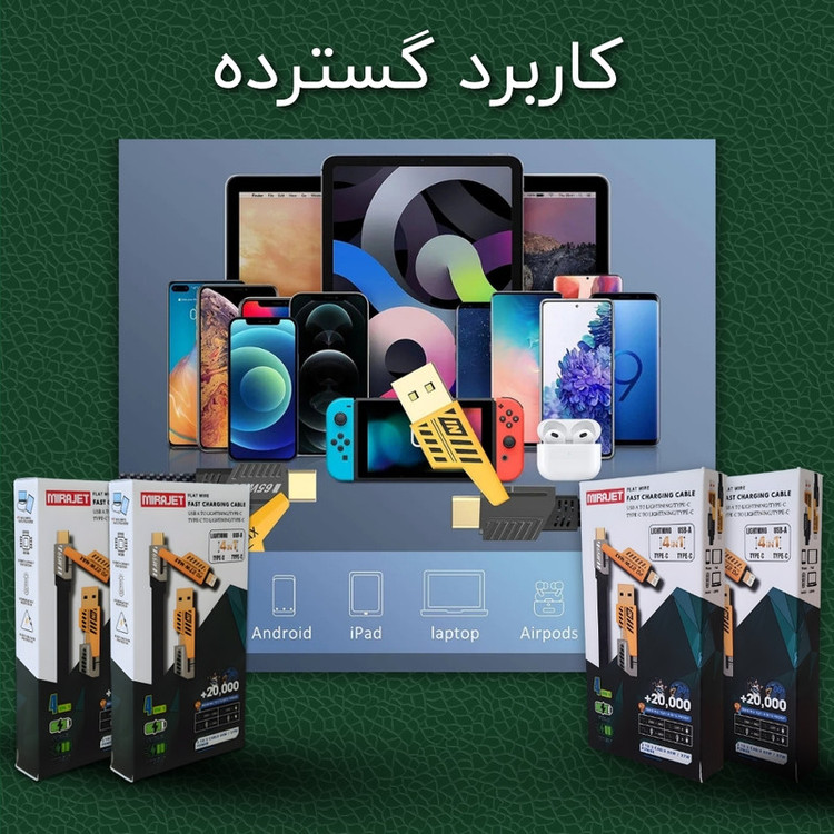 کابل تبدیل USB/USB-C به لایتنینگ/USB-C میراجت مدل Jet-337 طول 1 متر