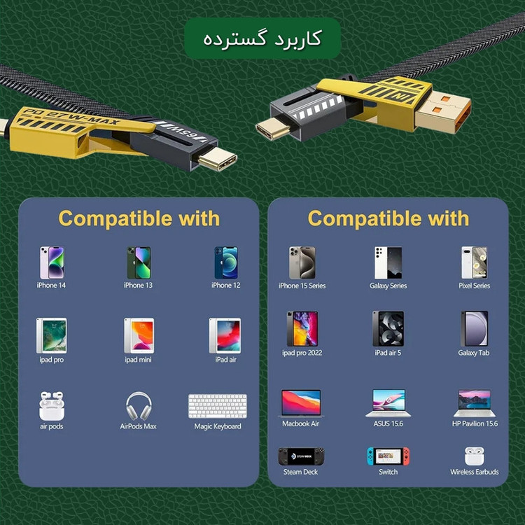 کابل تبدیل USB/USB-C به لایتنینگ/USB-C میراجت مدل Jet-337 طول 1 متر