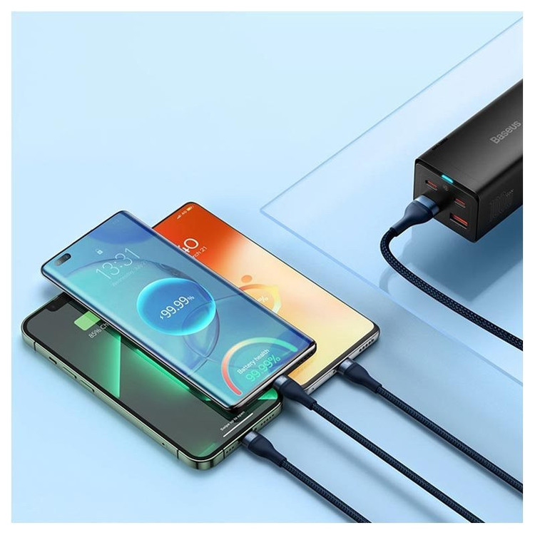 کابل تبدیل USB به USB-C / microUSB / لایتنینگ باسئوس مدل ONE-FOR-THREE 100Wطول 1.2 متر