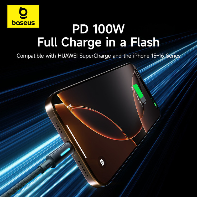 کابل تبدیل USB-C بیسوس مدل Lit Button-Control 100W طول 2 متر