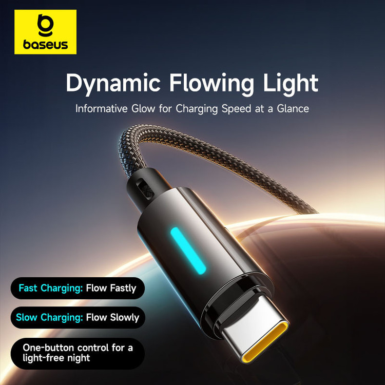 کابل تبدیل USB-C بیسوس مدل Lit Button-Control 100W طول 2 متر