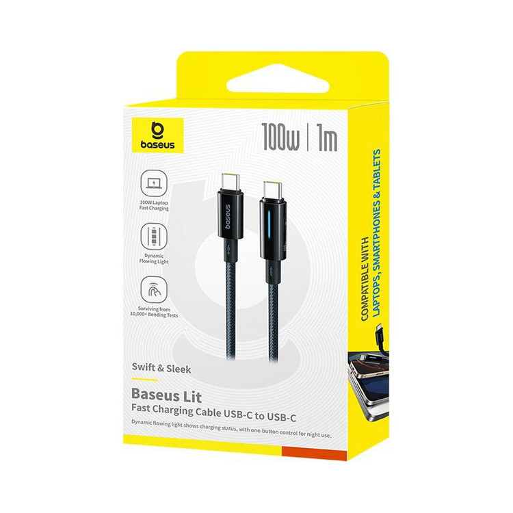 کابل تبدیل USB-C بیسوس مدل Lit Button-Control 100W طول 2 متر
