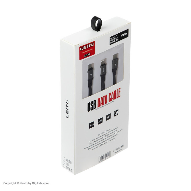 کابل تبدیل USB به لایتنینگ/USB-C/microUSB لیتو مدل LD-12 طول 1 متر