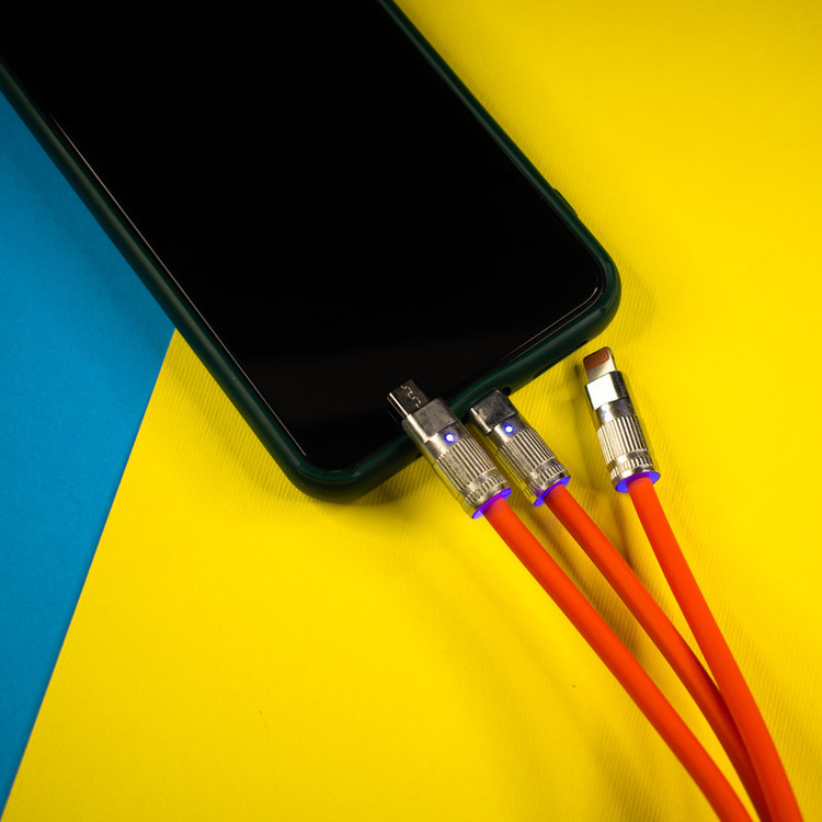 کابل تبدیل USB به USB-C/microUSB/لایتنینگ مدل 017 طول 1.15 متر