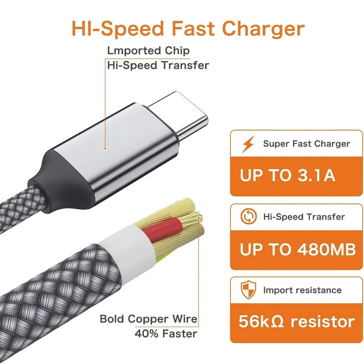 کابل تبدیل USB به USB-C لول مدل Fast Charge 6A MAX طول 1متر