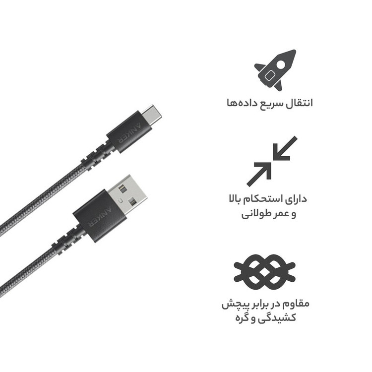 کابل تبدیل USB به USB-C انکر مدل A8022 طول 0.9 متر