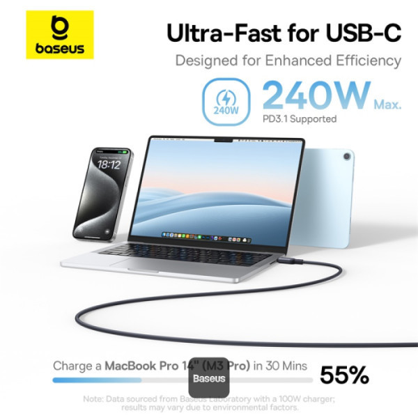 کابل USB-C بیسوس مدل PicoGo Magnetic 240W طول 1 متر