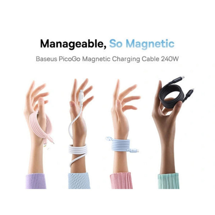 کابل USB-C بیسوس مدل PicoGo Magnetic 240W طول 1 متر