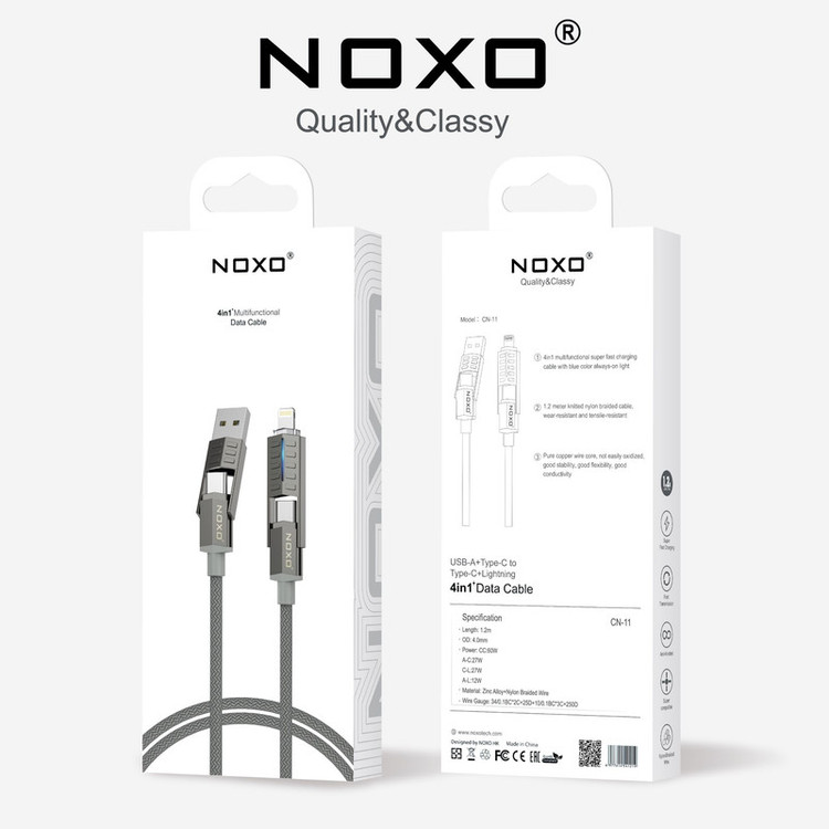کابل تبدیل USB‑A به USB‑C /لایتنینگ نوکسو مدل 60W CN‑11 طول 1.2 متر